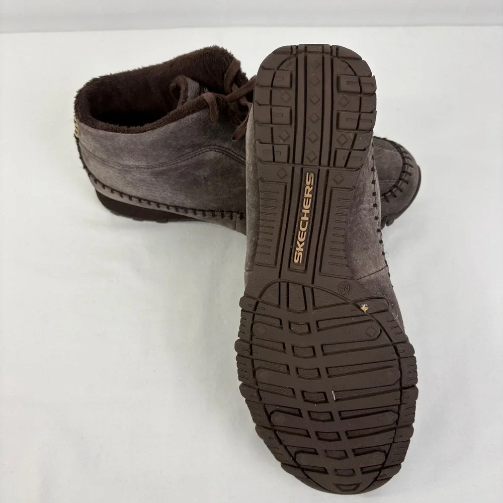 Skechers Bikers Totem Brown Leather Faux Fur Lined Ankle Boots Womens 8.5